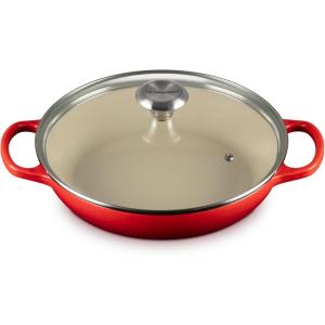 imageLe Creuset Enameled Cast Iron Signature Round Braiser with Glass Lid 225 qt WhiteCerise