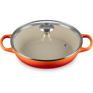 imageLe Creuset Enameled Cast Iron Signature Round Braiser with Glass Lid 225 qt WhiteFlame