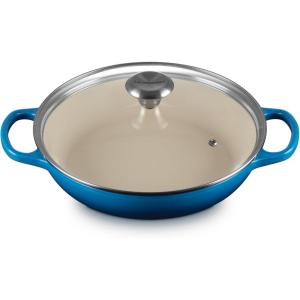 imageLe Creuset Enameled Cast Iron Signature Round Braiser with Glass Lid 225 qt WhiteMarseille