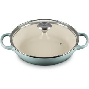 imageLe Creuset Enameled Cast Iron Signature Round Braiser with Glass Lid 225 qt WhiteSea Salt