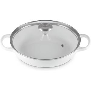 imageLe Creuset Enameled Cast Iron Signature Round Braiser with Glass Lid 225 qt WhiteWhite
