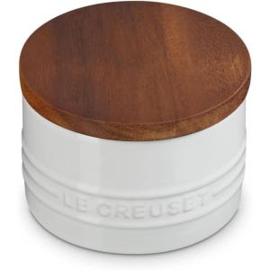 imageLe Creuset Signature Salt Cellar and Storage Canister with Wood Lid 7 oz LicoriceWhite