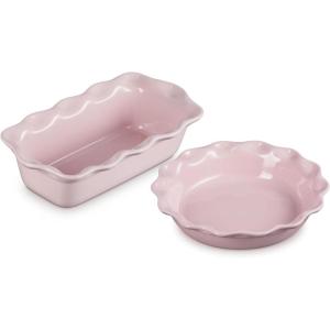 imageLe Creuset Stoneware Set of 2 9quot Heritage Fluted Pie and 9quot Fluted Loaf Dish CeriseChiffon Pink
