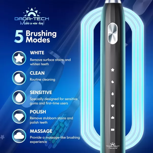 imageDADATECH Electric Toothbrush for Adults and Kids Sonic Toothbrush Rechargeable with 9 Brush Heads 5 Modes and 2 Minutes Smart Timer 4Hours Charge for 60 Days Roman Column Handle PinkBlack With Silver Button