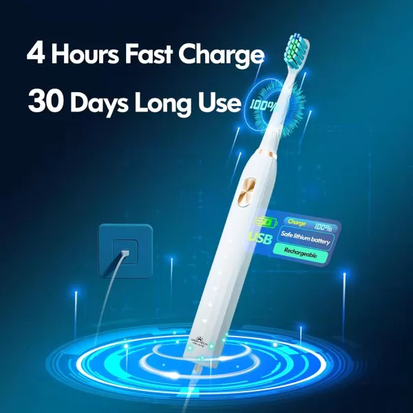 imageDADATECH Electric Toothbrush for Adults and Kids Sonic Toothbrush Rechargeable with 9 Brush Heads 5 Modes and 2 Minutes Smart Timer 4Hours Charge for 60 Days Roman Column Handle PinkWhite