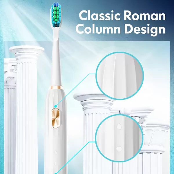 imageDADATECH Electric Toothbrush for Adults and Kids Sonic Toothbrush Rechargeable with 9 Brush Heads 5 Modes and 2 Minutes Smart Timer 4Hours Charge for 60 Days Roman Column Handle PinkWhite