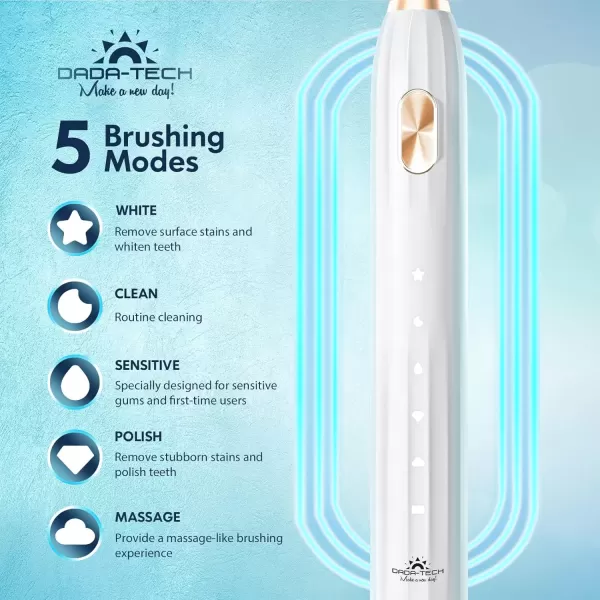 imageDADATECH Electric Toothbrush for Adults and Kids Sonic Toothbrush Rechargeable with 9 Brush Heads 5 Modes and 2 Minutes Smart Timer 4Hours Charge for 60 Days Roman Column Handle PinkWhite