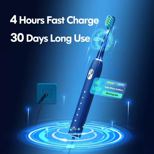 imageDADATECH Electric Toothbrush for Adults and Kids Sonic Toothbrush Rechargeable with 9 Brush Heads 5 Modes and 2 Minutes Smart Timer 4Hours Charge for 60 Days Roman Column Handle PinkBlue