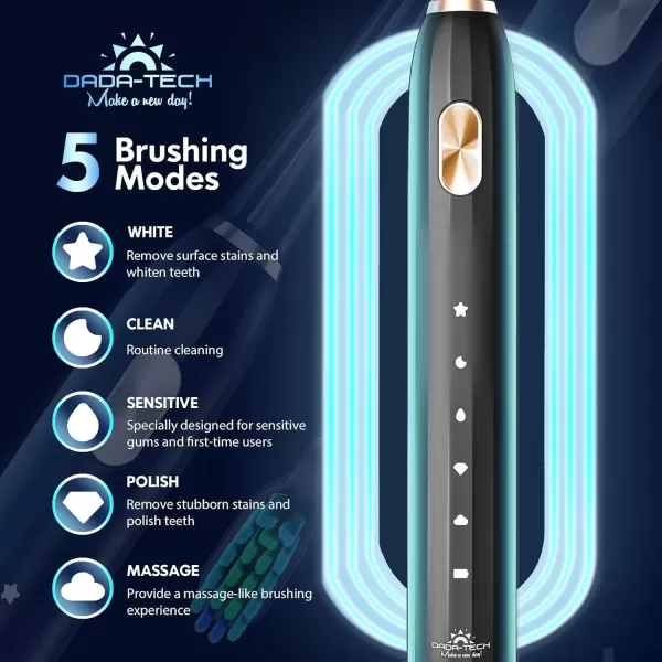 imageDADATECH Electric Toothbrush for Adults and Kids Sonic Toothbrush Rechargeable with 9 Brush Heads 5 Modes and 2 Minutes Smart Timer 4Hours Charge for 60 Days Roman Column Handle PinkBlack