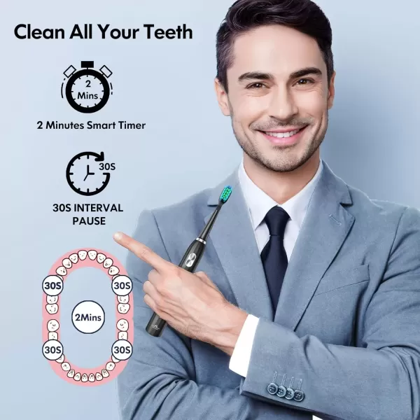 imageDADATECH Electric Toothbrush for Adults and Kids Sonic Toothbrush Rechargeable with 9 Brush Heads 5 Modes and 2 Minutes Smart Timer 4Hours Charge for 60 Days Roman Column Handle PinkBlack With Silver Button