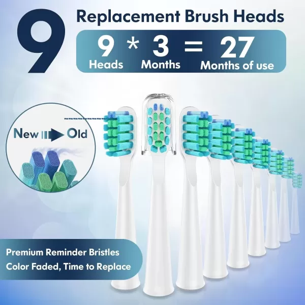 imageDADATECH Electric Toothbrush for Adults and Kids Sonic Toothbrush Rechargeable with 9 Brush Heads 5 Modes and 2 Minutes Smart Timer 4Hours Charge for 60 Days Roman Column Handle PinkWhite With Silver Button