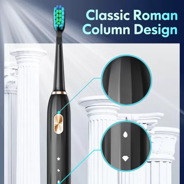 imageDADATECH Electric Toothbrush for Adults and Kids Sonic Toothbrush Rechargeable with 9 Brush Heads 5 Modes and 2 Minutes Smart Timer 4Hours Charge for 60 Days Roman Column Handle PinkBlack