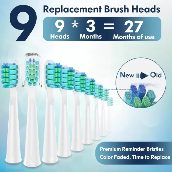 imageDADATECH Electric Toothbrush for Adults and Kids Sonic Toothbrush Rechargeable with 9 Brush Heads 5 Modes and 2 Minutes Smart Timer 4Hours Charge for 60 Days Roman Column Handle PinkWhite