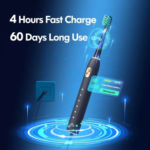imageDADATECH Electric Toothbrush for Adults and Kids Sonic Toothbrush Rechargeable with 9 Brush Heads 5 Modes and 2 Minutes Smart Timer 4Hours Charge for 60 Days Roman Column Handle PinkBlack