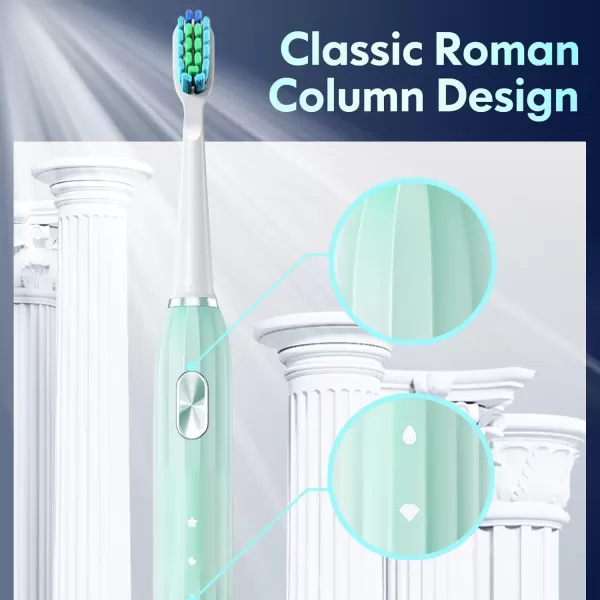 imageDADATECH Electric Toothbrush for Adults and Kids Sonic Toothbrush Rechargeable with 9 Brush Heads 5 Modes and 2 Minutes Smart Timer 4Hours Charge for 60 Days Roman Column Handle PinkGreen