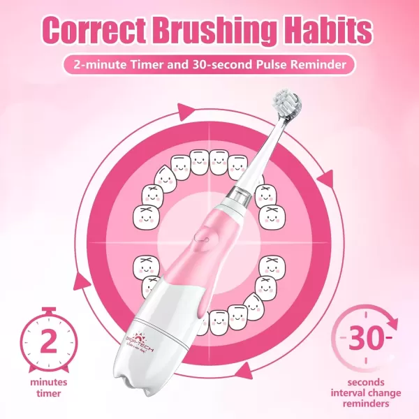 imageDADATECH Toddler Electric Toothbrush Kids Age 123 Years Old Baby Electric Toothbrush with LED Light 2 Minutes Timer 4 Vibrating Heads for Infants Toothbrush 6 to 12 Months and Up BluePink
