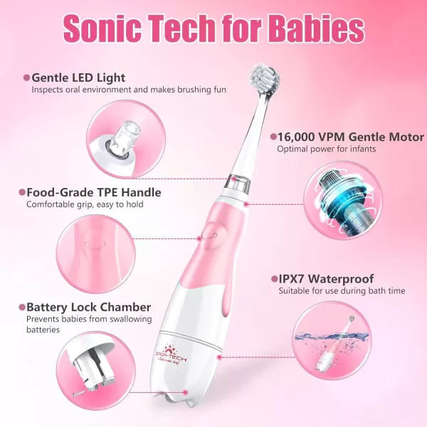 imageDADATECH Toddler Electric Toothbrush Kids Age 123 Years Old Baby Electric Toothbrush with LED Light 2 Minutes Timer 4 Vibrating Heads for Infants Toothbrush 6 to 12 Months and Up BluePink