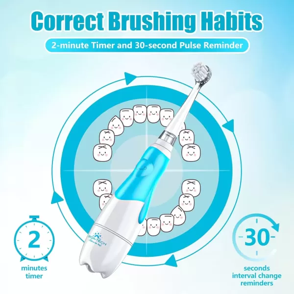 imageDADATECH Toddler Electric Toothbrush Kids Age 123 Years Old Baby Electric Toothbrush with LED Light 2 Minutes Timer 4 Vibrating Heads for Infants Toothbrush 6 to 12 Months and Up BlueBlue