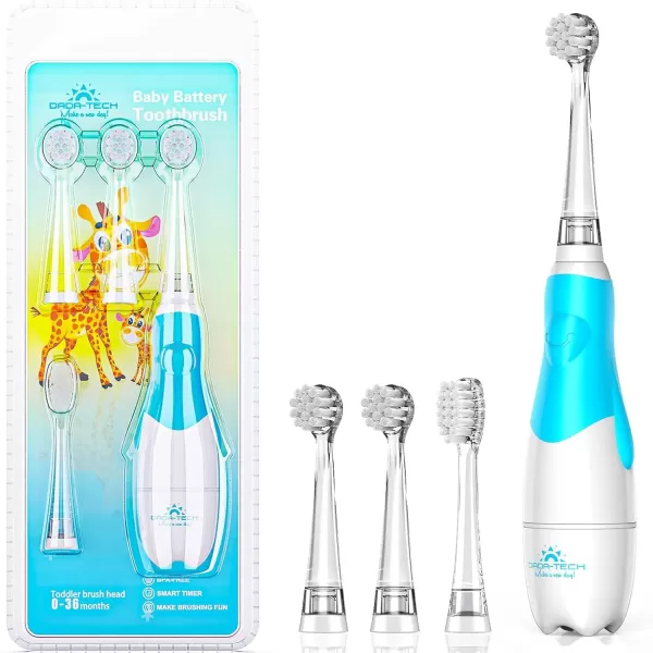 imageDADATECH Toddler Electric Toothbrush Kids Age 123 Years Old Baby Electric Toothbrush with LED Light 2 Minutes Timer 4 Vibrating Heads for Infants Toothbrush 6 to 12 Months and Up BlueBlue