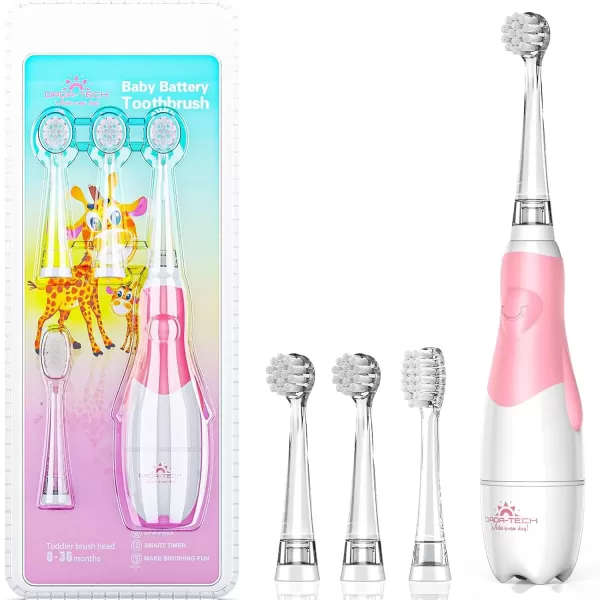 imageDADATECH Toddler Electric Toothbrush Kids Age 123 Years Old Baby Electric Toothbrush with LED Light 2 Minutes Timer 4 Vibrating Heads for Infants Toothbrush 6 to 12 Months and Up BluePink