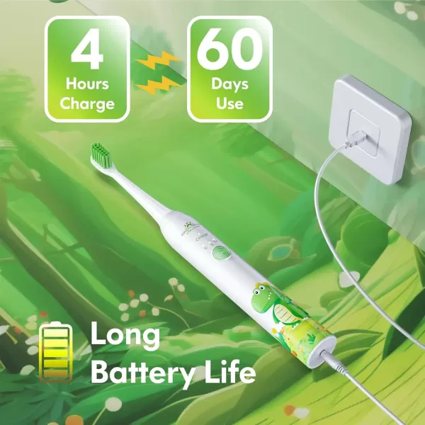 imageKids Electric Toothbrush Rechargeable Age 3561218 Year Old Dinosaur Toothbrush for Kids with Timer 3 Modes 4 Vibrating Heads Habit Stickers 31000VPM Boys Electric Toothbrush Dinosaur WhiteDinosaur White