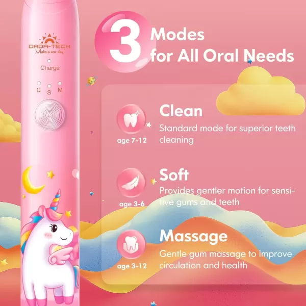 imageKids Electric Toothbrush Rechargeable Age 3561218 Year Old Dinosaur Toothbrush for Kids with Timer 3 Modes 4 Vibrating Heads Habit Stickers 31000VPM Boys Electric Toothbrush Dinosaur WhiteUnicorn New Pink