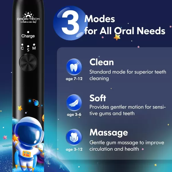 imageKids Electric Toothbrush Rechargeable Age 3561218 Year Old Dinosaur Toothbrush for Kids with Timer 3 Modes 4 Vibrating Heads Habit Stickers 31000VPM Boys Electric Toothbrush Dinosaur WhiteAstronaut Black
