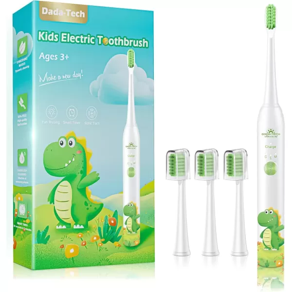 imageKids Electric Toothbrush Rechargeable Age 3561218 Year Old Dinosaur Toothbrush for Kids with Timer 3 Modes 4 Vibrating Heads Habit Stickers 31000VPM Boys Electric Toothbrush Dinosaur WhiteDinosaur White