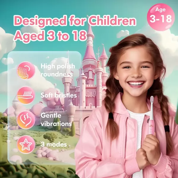 imageKids Electric Toothbrush Rechargeable Age 3561218 Year Old Dinosaur Toothbrush for Kids with Timer 3 Modes 4 Vibrating Heads Habit Stickers 31000VPM Boys Electric Toothbrush Dinosaur WhiteUnicorn New Pink
