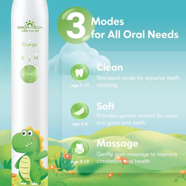 imageKids Electric Toothbrush Rechargeable Age 3561218 Year Old Dinosaur Toothbrush for Kids with Timer 3 Modes 4 Vibrating Heads Habit Stickers 31000VPM Boys Electric Toothbrush Dinosaur WhiteDinosaur White