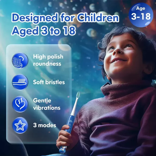 imageKids Electric Toothbrush Rechargeable Age 3561218 Year Old Dinosaur Toothbrush for Kids with Timer 3 Modes 4 Vibrating Heads Habit Stickers 31000VPM Boys Electric Toothbrush Dinosaur WhiteAstronaut Blue