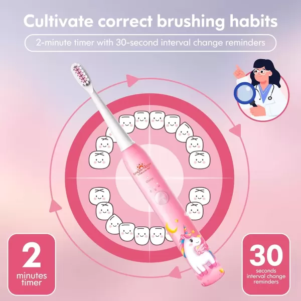 imageKids Electric Toothbrush Rechargeable Age 3561218 Year Old Dinosaur Toothbrush for Kids with Timer 3 Modes 4 Vibrating Heads Habit Stickers 31000VPM Boys Electric Toothbrush Dinosaur WhiteUnicorn New Pink