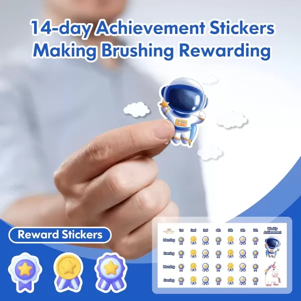 imageKids Electric Toothbrush Rechargeable Age 3561218 Year Old Dinosaur Toothbrush for Kids with Timer 3 Modes 4 Vibrating Heads Habit Stickers 31000VPM Boys Electric Toothbrush Dinosaur WhiteAstronaut Blue