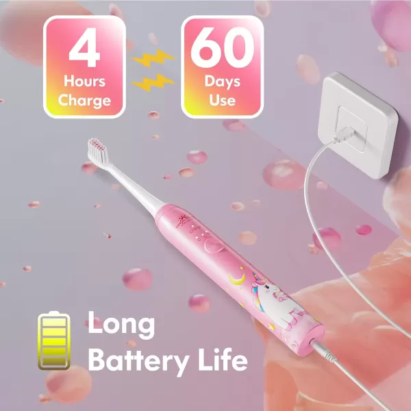 imageKids Electric Toothbrush Rechargeable Age 3561218 Year Old Dinosaur Toothbrush for Kids with Timer 3 Modes 4 Vibrating Heads Habit Stickers 31000VPM Boys Electric Toothbrush Dinosaur WhiteUnicorn New Pink