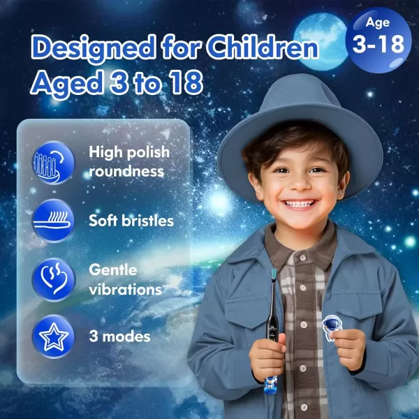 imageKids Electric Toothbrush Rechargeable Age 3561218 Year Old Dinosaur Toothbrush for Kids with Timer 3 Modes 4 Vibrating Heads Habit Stickers 31000VPM Boys Electric Toothbrush Dinosaur WhiteAstronaut Black