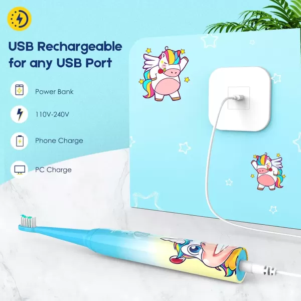 imageKids Electric Toothbrush Rechargeable Age 3561218 Year Old Dinosaur Toothbrush for Kids with Timer 3 Modes 4 Vibrating Heads Habit Stickers 31000VPM Boys Electric Toothbrush Dinosaur WhiteBlue