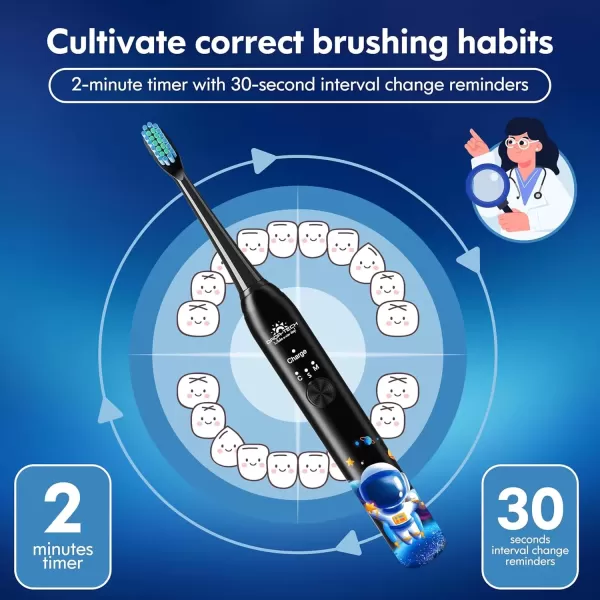 imageKids Electric Toothbrush Rechargeable Age 3561218 Year Old Dinosaur Toothbrush for Kids with Timer 3 Modes 4 Vibrating Heads Habit Stickers 31000VPM Boys Electric Toothbrush Dinosaur WhiteAstronaut Black