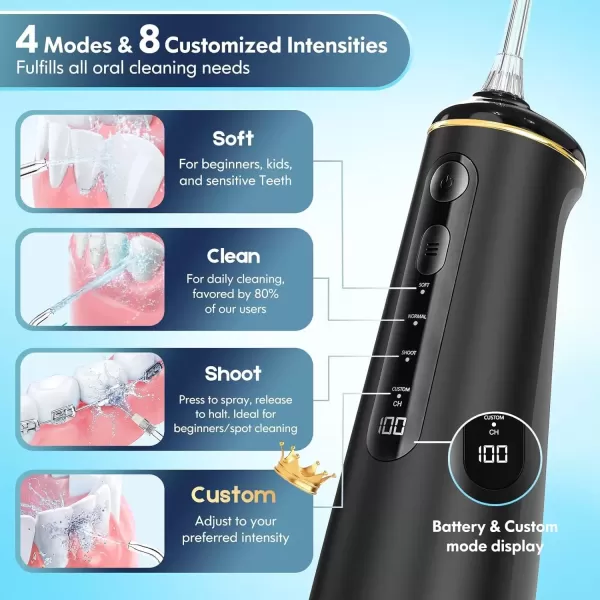imageWater Flosser for Teeth Cordless Oral Irrigator Portable Dental Cleaner Picks with 8 DIY Modes 7 Jets 300ml Tank Braces Flossers Rechargeable BlackBlack