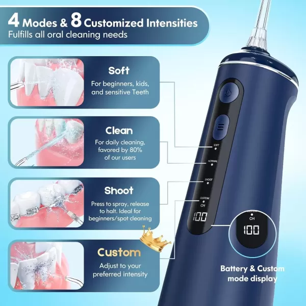 imageWater Flosser for Teeth Cordless Oral Irrigator Portable Dental Cleaner Picks with 8 DIY Modes 7 Jets 300ml Tank Braces Flossers Rechargeable BlackBlue