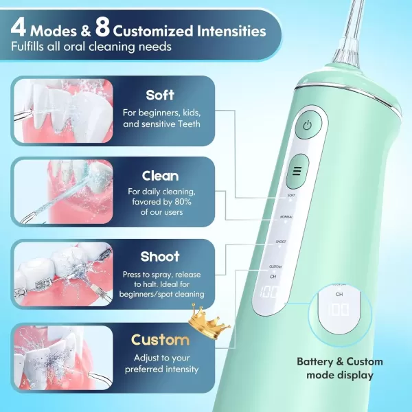 imageWater Flosser for Teeth Cordless Oral Irrigator Portable Dental Cleaner Picks with 8 DIY Modes 7 Jets 300ml Tank Braces Flossers Rechargeable BlackGreen
