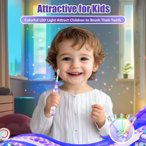 imageKids Electric Toothbrush Toddler Toothbrush Age 24812 Electric Toothbrush Kids with Timer Rainbow LED Light Up Vibrating Toothbrush Battery Operated Childrens Sonic Tooth Brush Astronauts BlueRabbit Purple