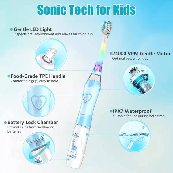 imageKids Electric Toothbrush Toddler Toothbrush Age 24812 Electric Toothbrush Kids with Timer Rainbow LED Light Up Vibrating Toothbrush Battery Operated Childrens Sonic Tooth Brush Astronauts BlueBlue