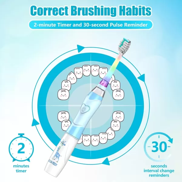 imageKids Electric Toothbrush Toddler Toothbrush Age 24812 Electric Toothbrush Kids with Timer Rainbow LED Light Up Vibrating Toothbrush Battery Operated Childrens Sonic Tooth Brush Astronauts BlueBlue