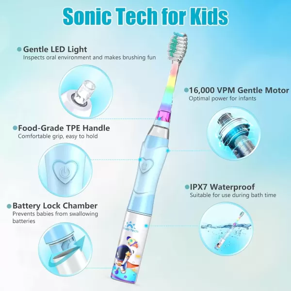 imageKids Electric Toothbrush Toddler Toothbrush Age 24812 Electric Toothbrush Kids with Timer Rainbow LED Light Up Vibrating Toothbrush Battery Operated Childrens Sonic Tooth Brush Astronauts BlueAstronauts Blue