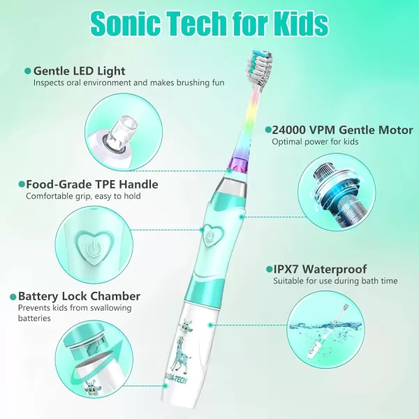 imageKids Electric Toothbrush Toddler Toothbrush Age 24812 Electric Toothbrush Kids with Timer Rainbow LED Light Up Vibrating Toothbrush Battery Operated Childrens Sonic Tooth Brush Astronauts BlueGreen