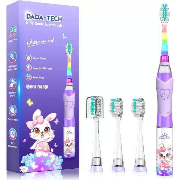 imageKids Electric Toothbrush Toddler Toothbrush Age 24812 Electric Toothbrush Kids with Timer Rainbow LED Light Up Vibrating Toothbrush Battery Operated Childrens Sonic Tooth Brush Astronauts BlueRabbit Purple