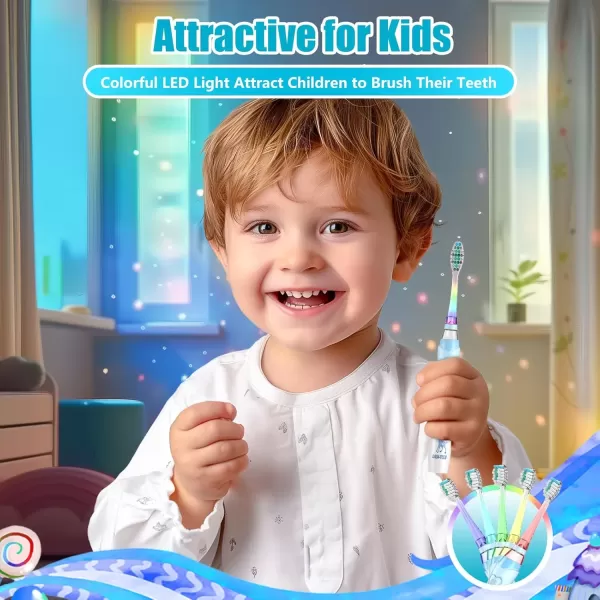 imageKids Electric Toothbrush Toddler Toothbrush Age 24812 Electric Toothbrush Kids with Timer Rainbow LED Light Up Vibrating Toothbrush Battery Operated Childrens Sonic Tooth Brush Astronauts BlueBlue