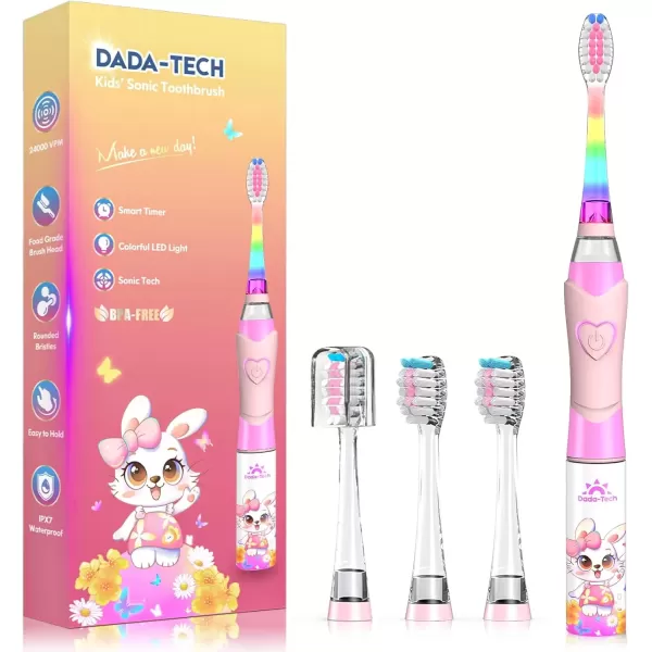 imageKids Electric Toothbrush Toddler Toothbrush Age 24812 Electric Toothbrush Kids with Timer Rainbow LED Light Up Vibrating Toothbrush Battery Operated Childrens Sonic Tooth Brush Astronauts BlueRabbit Pink