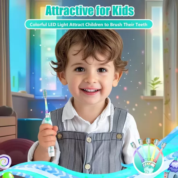 imageKids Electric Toothbrush Toddler Toothbrush Age 24812 Electric Toothbrush Kids with Timer Rainbow LED Light Up Vibrating Toothbrush Battery Operated Childrens Sonic Tooth Brush Astronauts BlueGreen