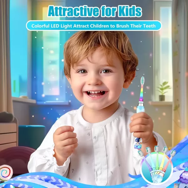 imageKids Electric Toothbrush Toddler Toothbrush Age 24812 Electric Toothbrush Kids with Timer Rainbow LED Light Up Vibrating Toothbrush Battery Operated Childrens Sonic Tooth Brush Astronauts BlueAstronauts Blue